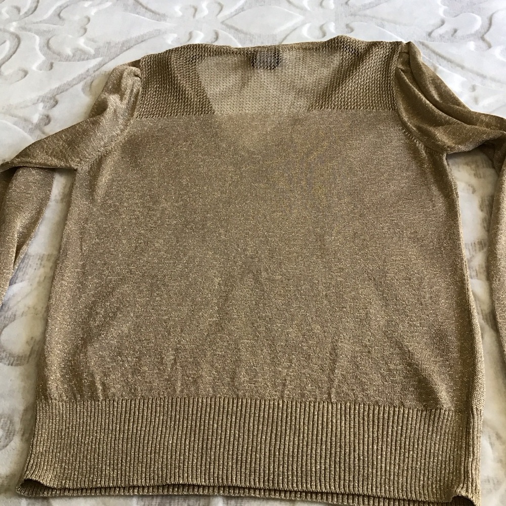 Olsen Europe Gold Metallic V-Neck Women's Sweater Size S-M / 8 - Picture 7 of 10